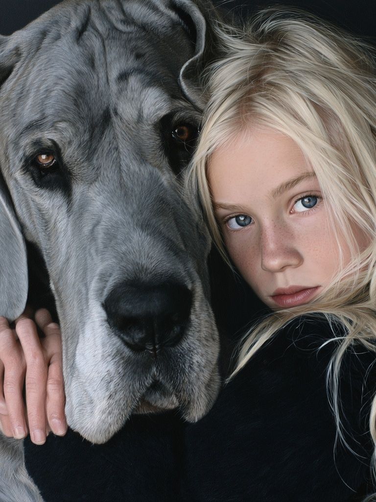 Girl and Great Dane Portrait Print. poster — animals art