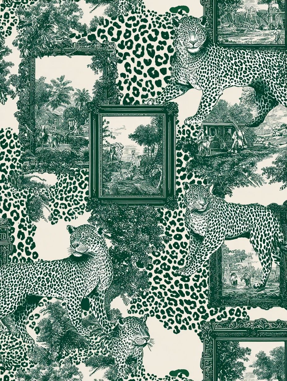 Leopard Toile Green Print. poster — animals art