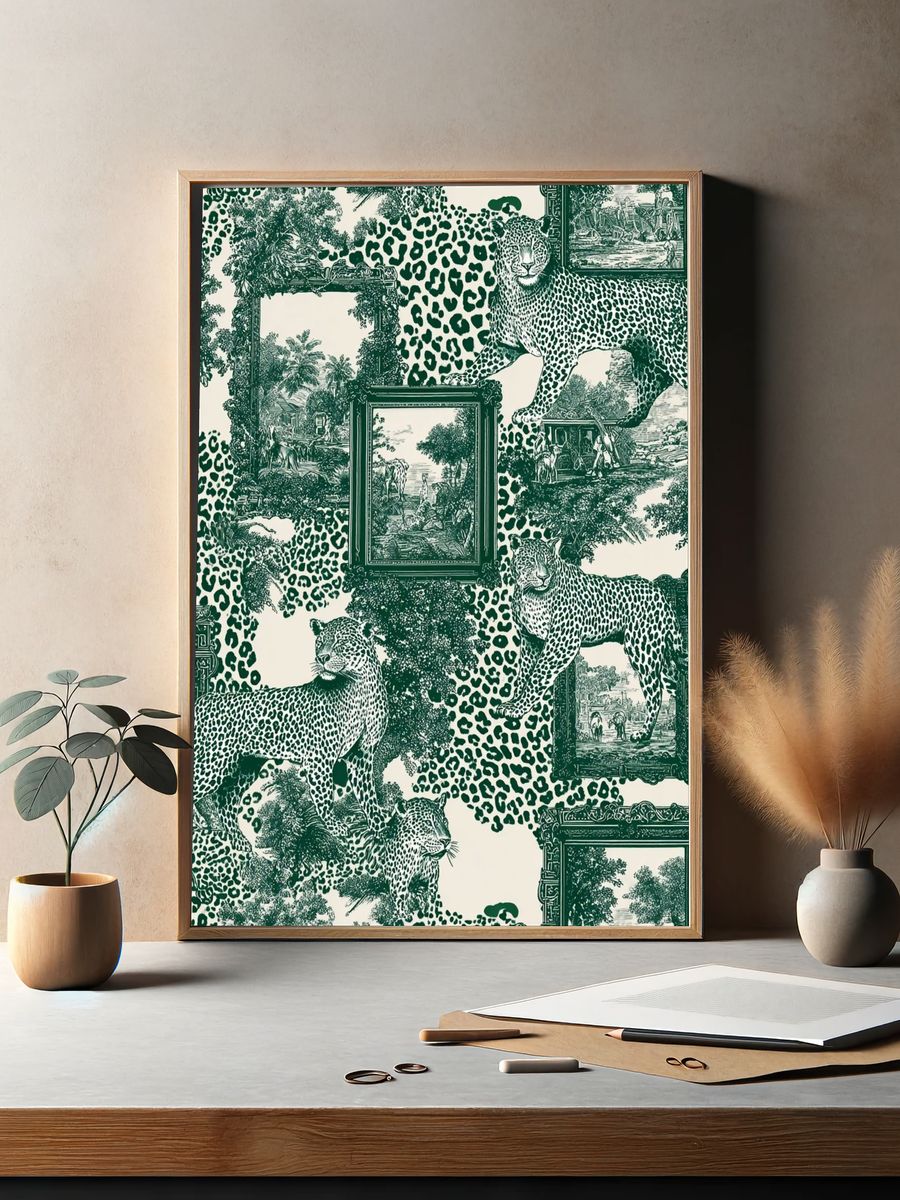 Leopard Toile Green Print. — room view 2