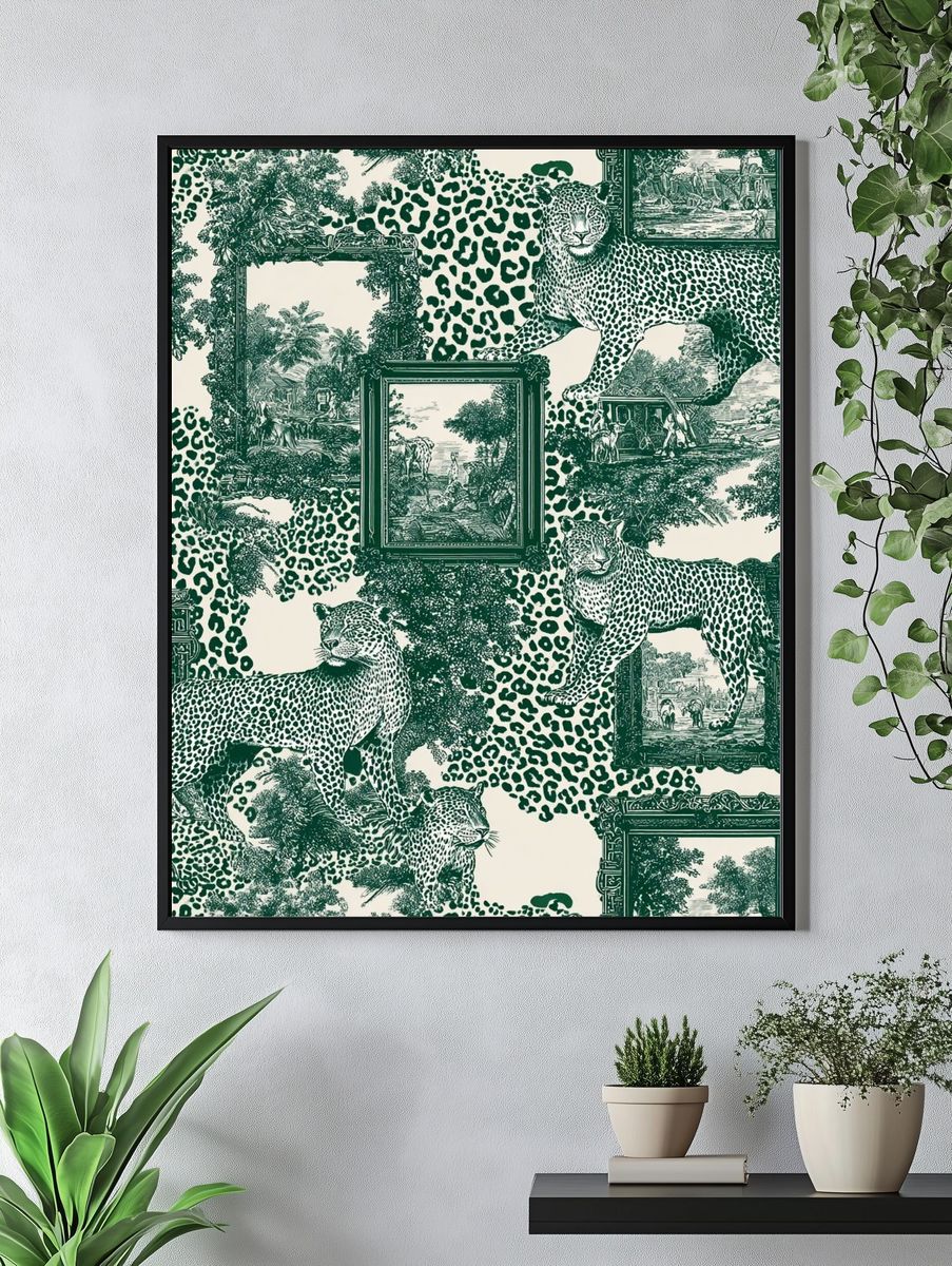 Leopard Toile Green Print. — room view 4