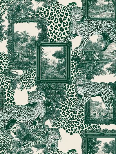 Leopard Toile Green Print.