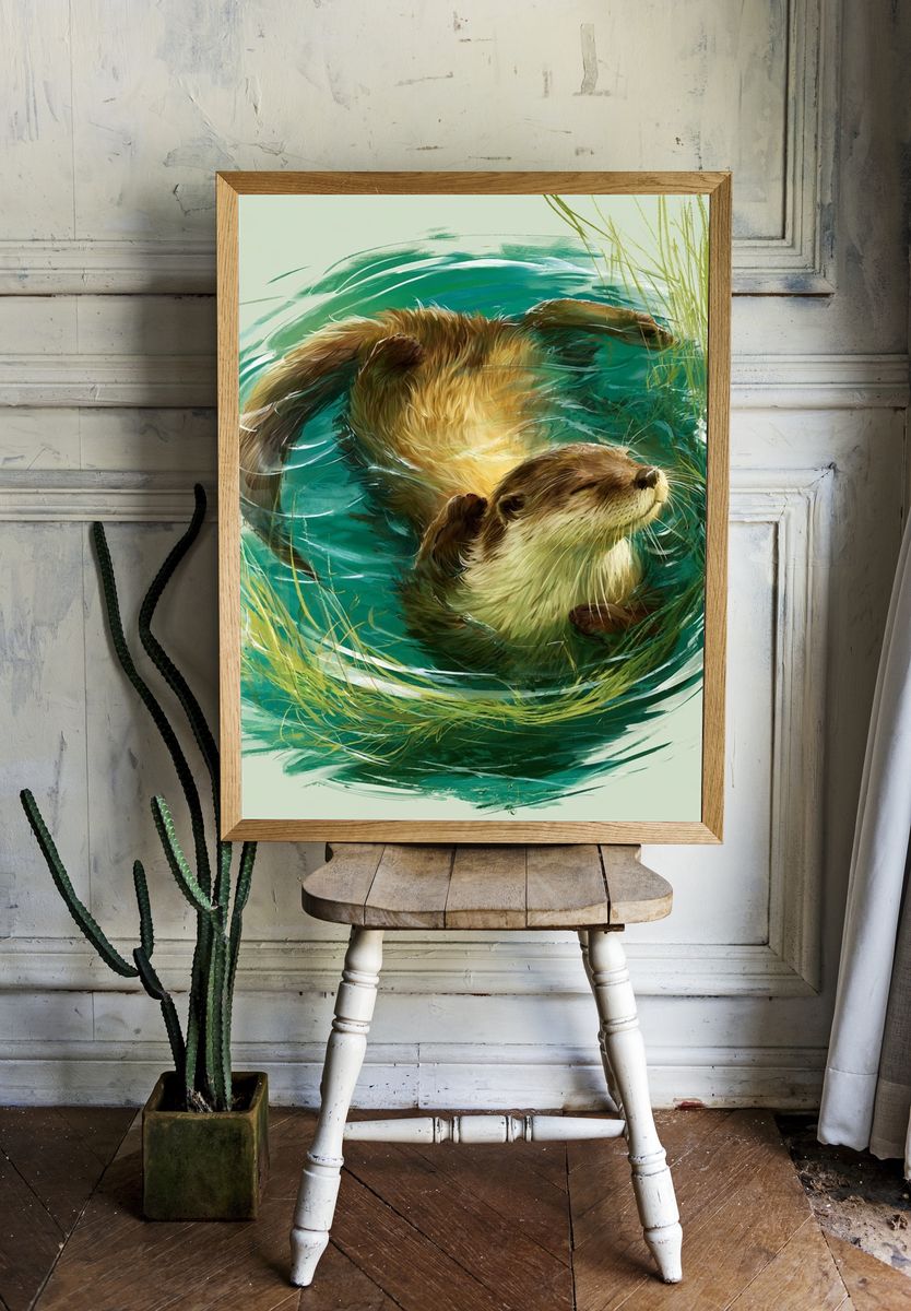 Otter Swirl Illustration Poster. room preview