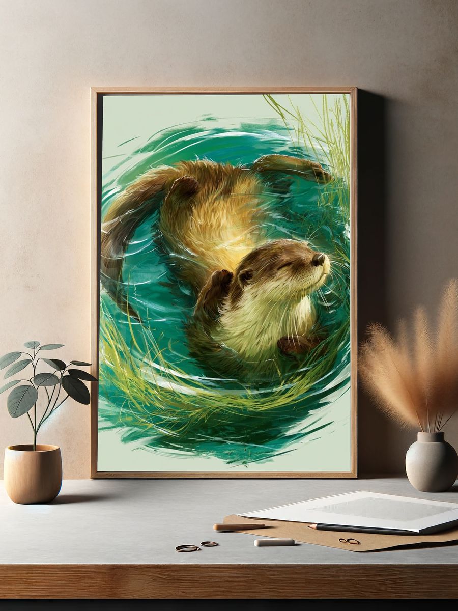 Otter Swirl Illustration Poster. — room view 2