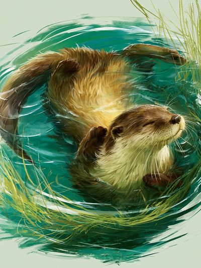 Otter Swirl Illustration Poster.