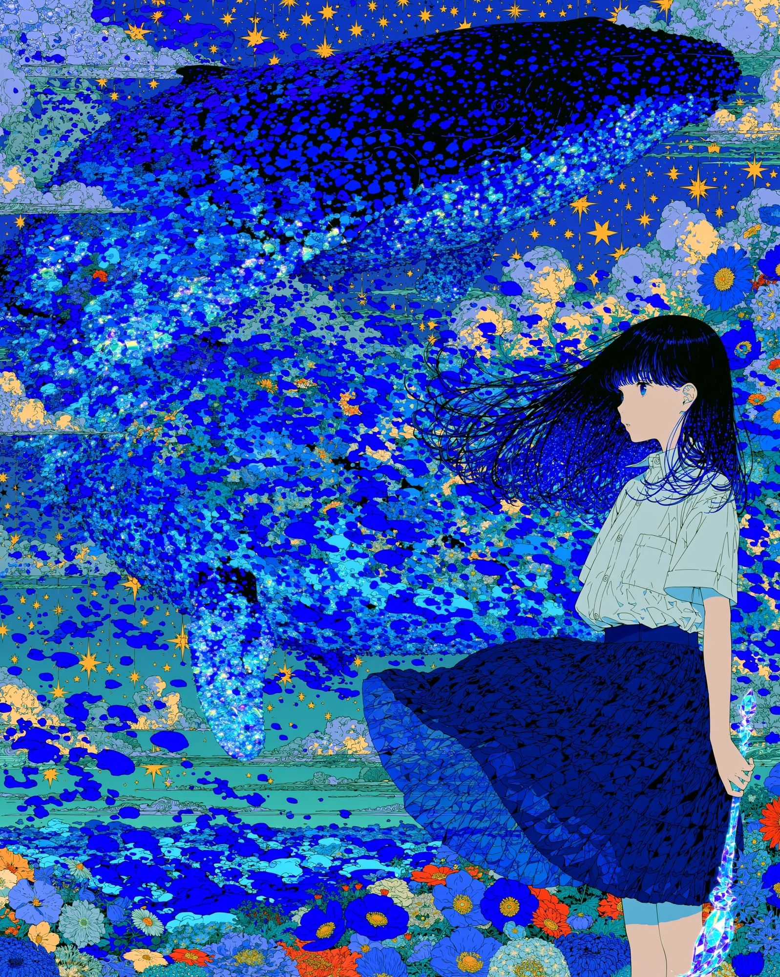 Whale and Girl Dreamscape Print. poster detail