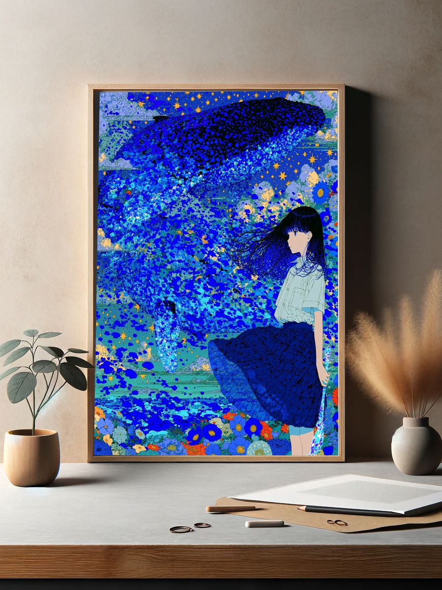 Whale and Girl Dreamscape Print. — room view 2