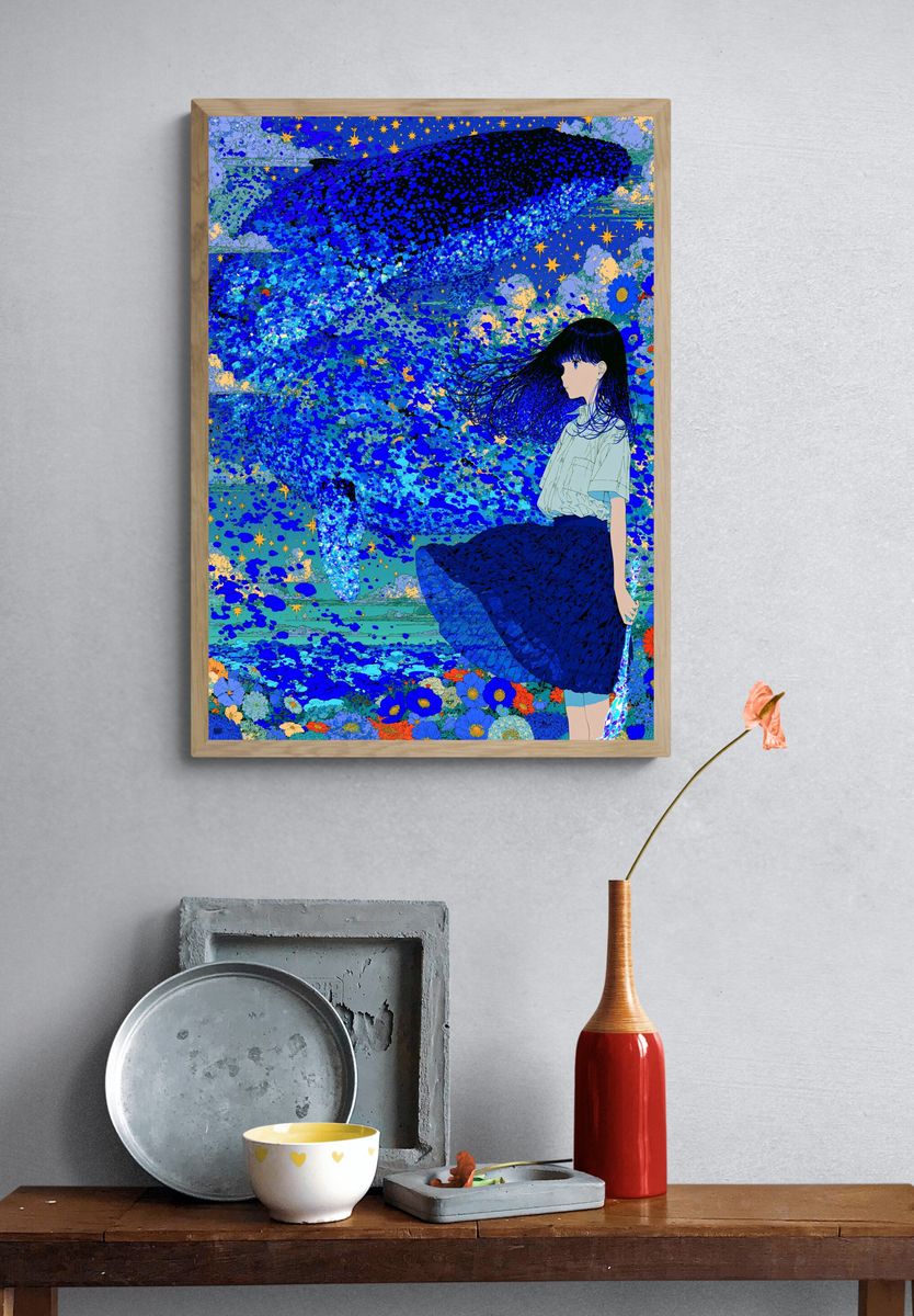 Whale and Girl Dreamscape Print. — room view 3