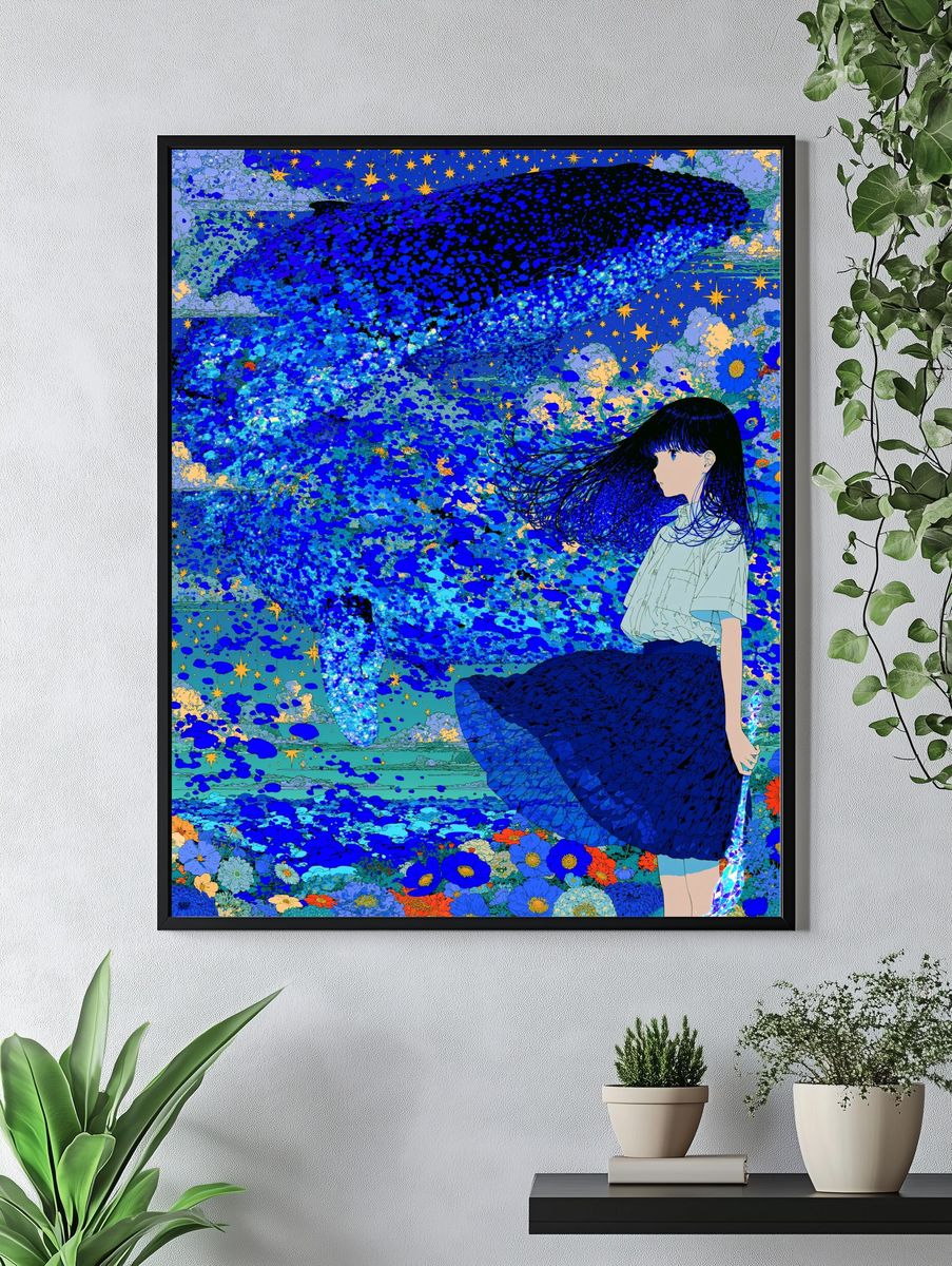 Whale and Girl Dreamscape Print. — room view 4