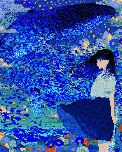 Whale and Girl Dreamscape Print.