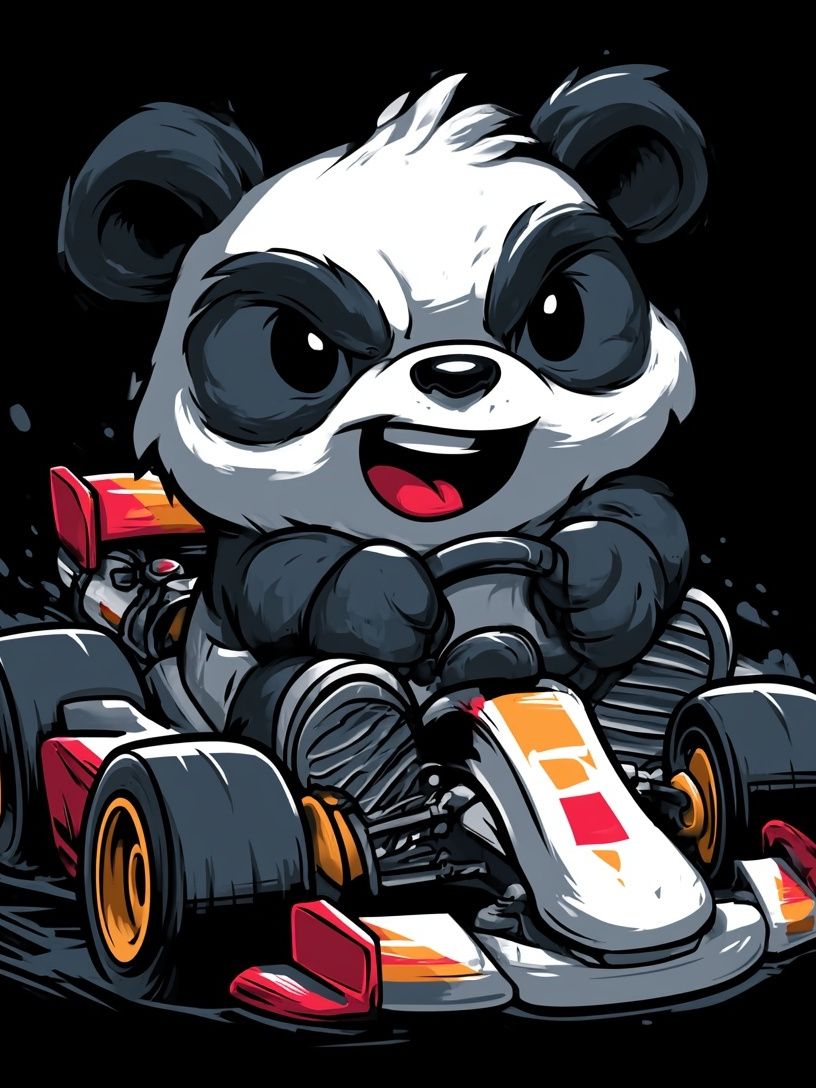 Panda Kart Racer Illustration Poster. poster detail