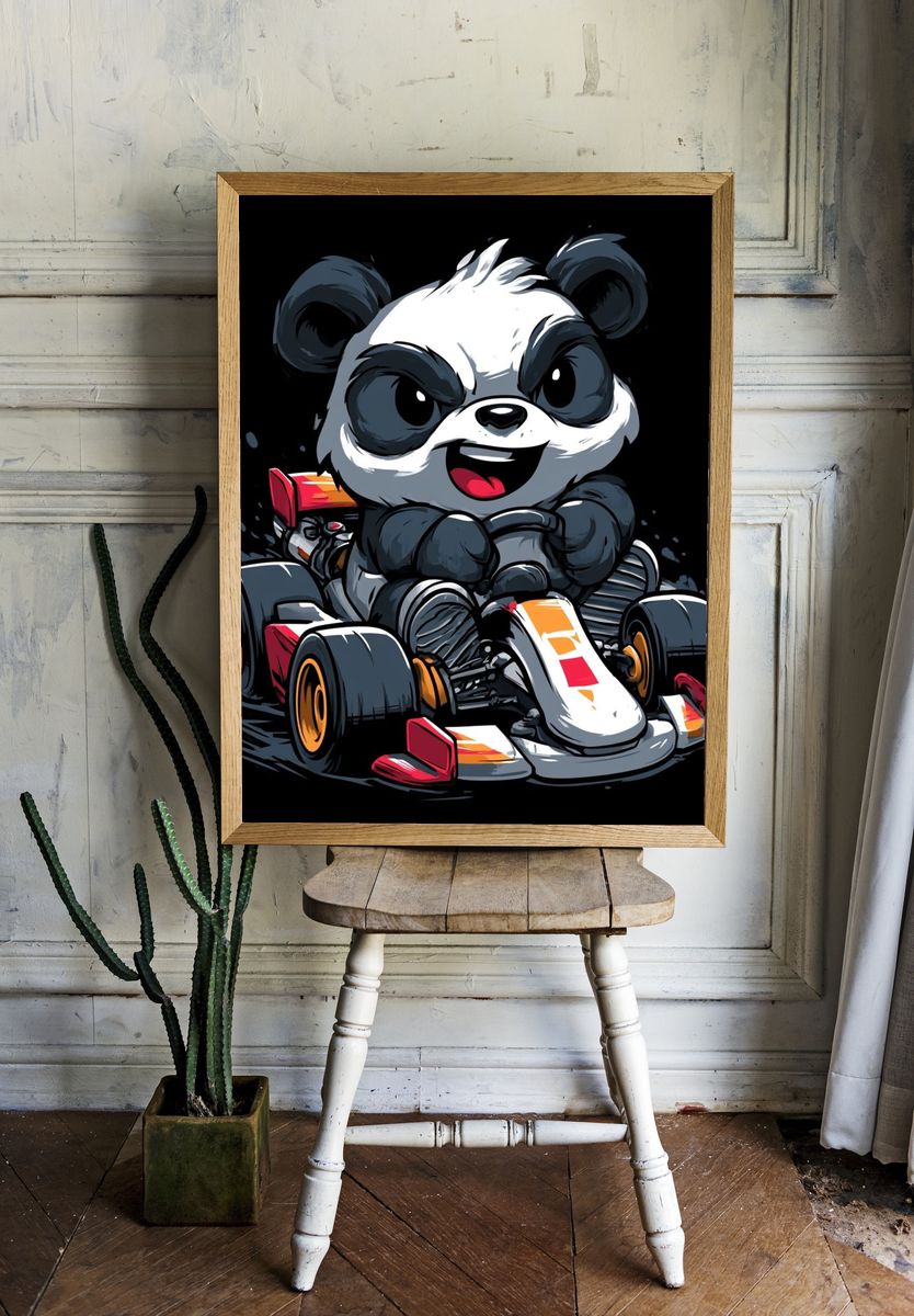 Panda Kart Racer Illustration Poster. — room view 1