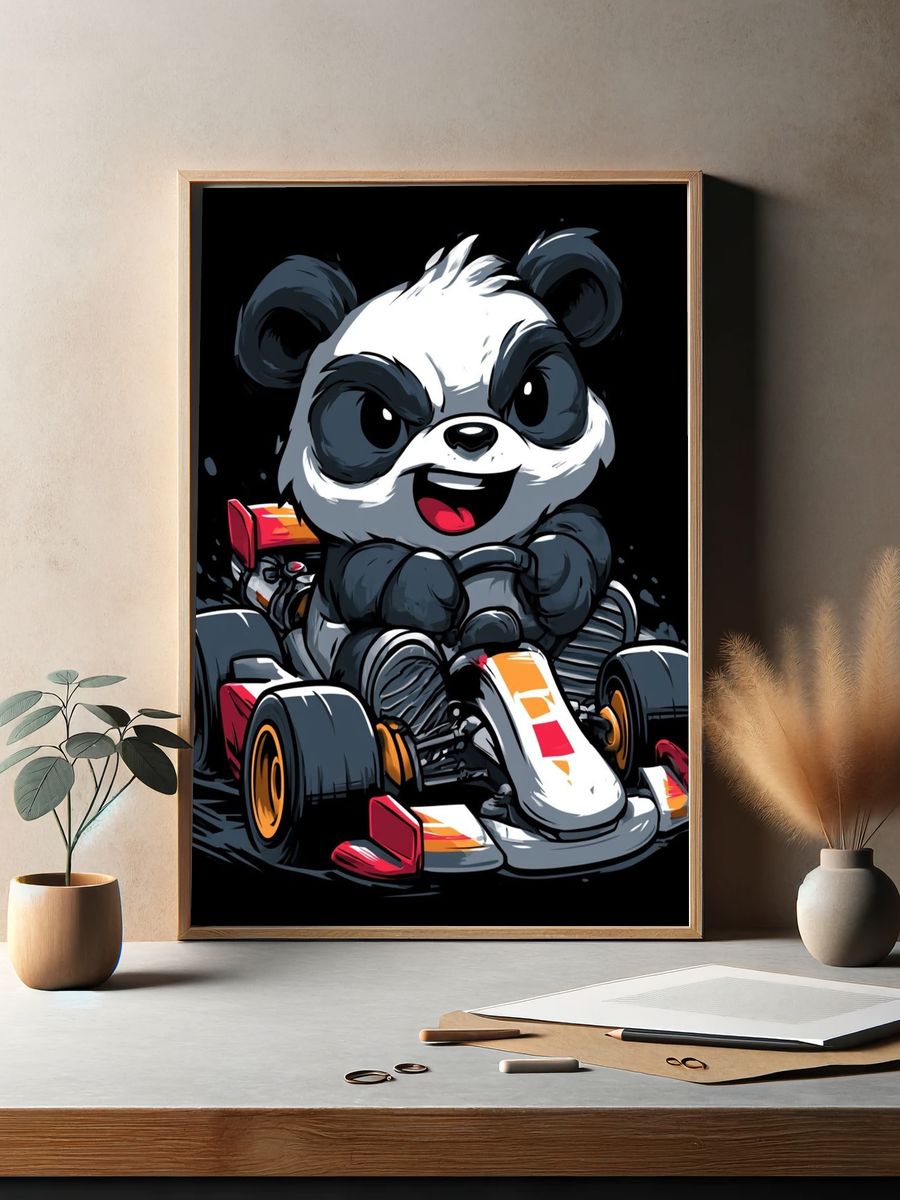 Panda Kart Racer Illustration Poster. — room view 2