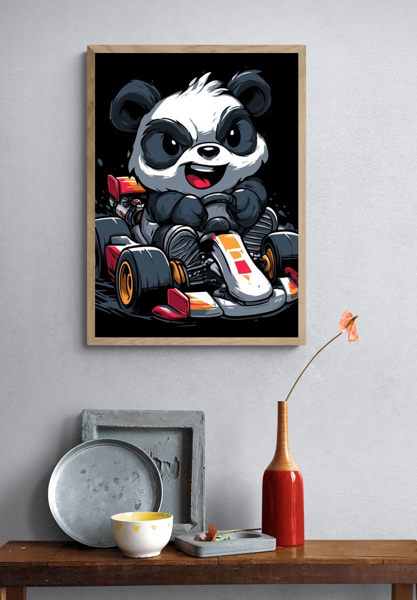 Panda Kart Racer Illustration Poster. — room view 3