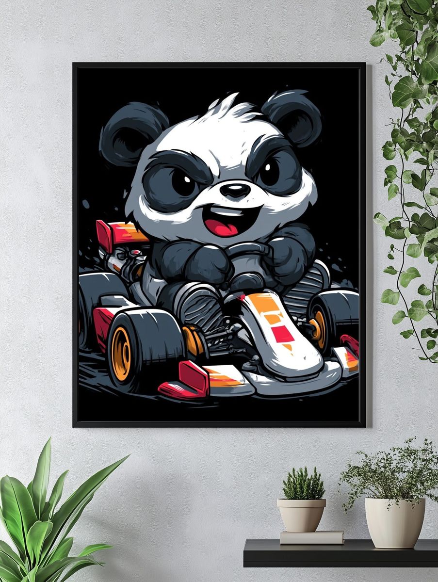 Panda Kart Racer Illustration Poster. — room view 4