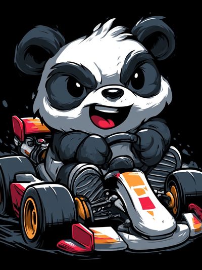 Panda Kart Racer Illustration Poster.