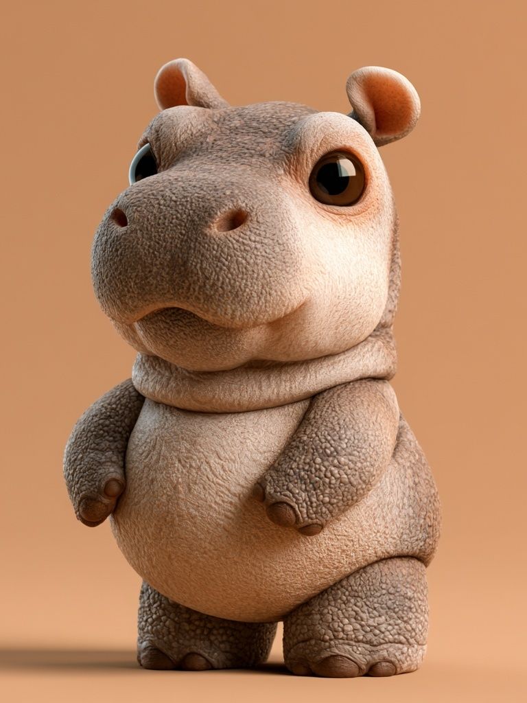 Cute Hippo 3D Illustration Poster. poster — animals art