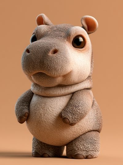 Cute Hippo 3D Illustration Poster.