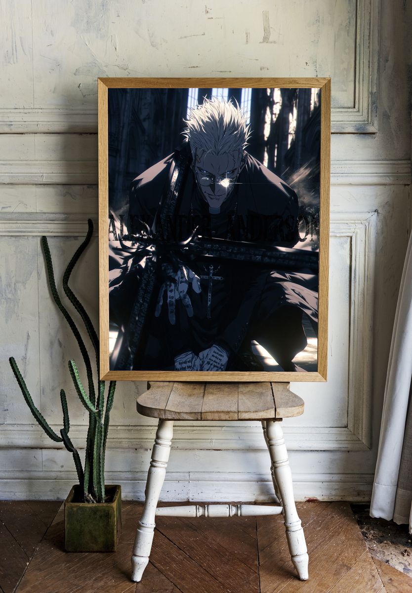 Dark Anime Priest Portrait Poster. room preview