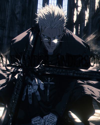 Dark Anime Priest Portrait Poster.
