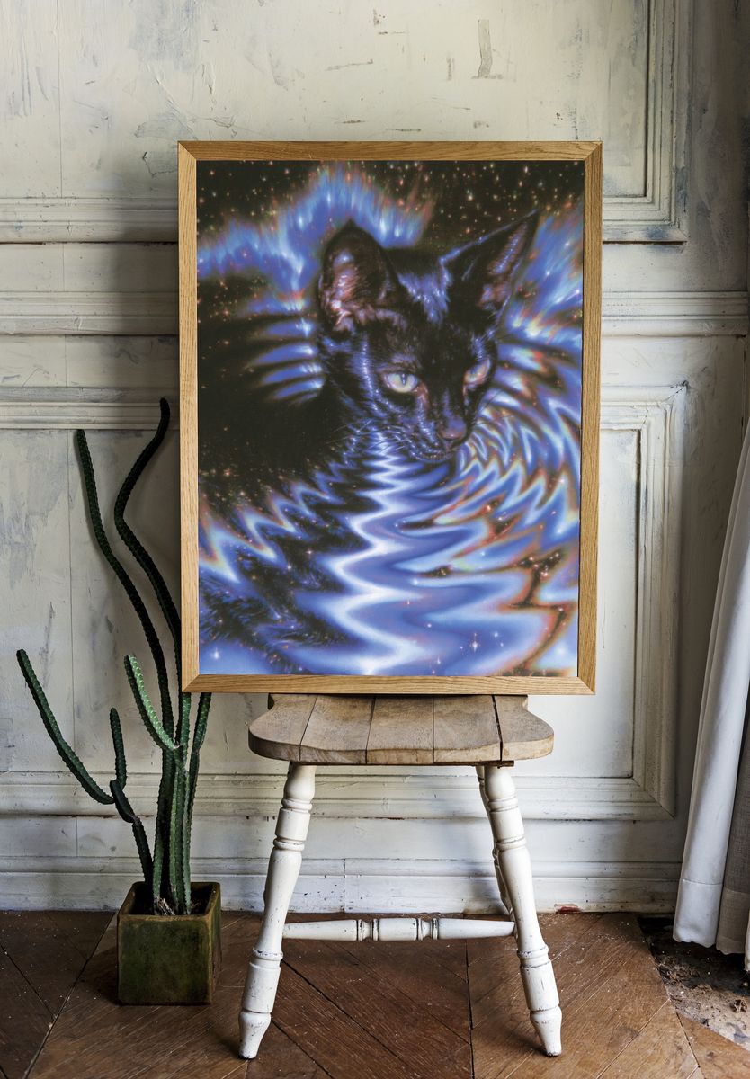 Cosmic Cat Digital Art Poster. — room view 1