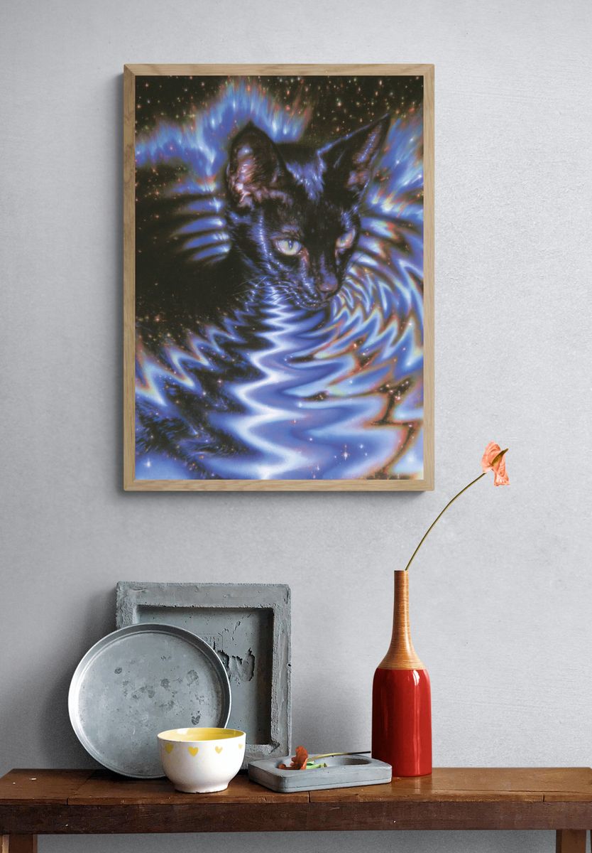 Cosmic Cat Digital Art Poster. — room view 3