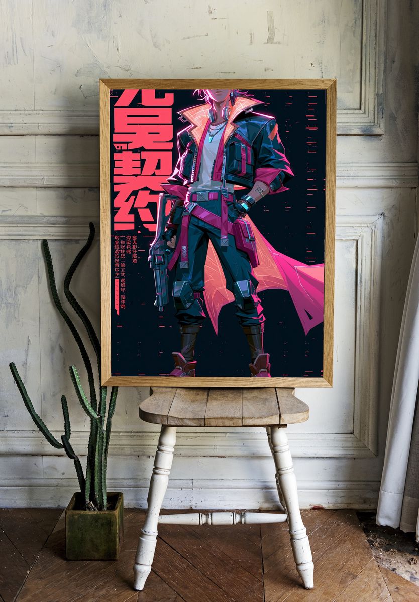 Cyberpunk Hero Character Poster. room preview