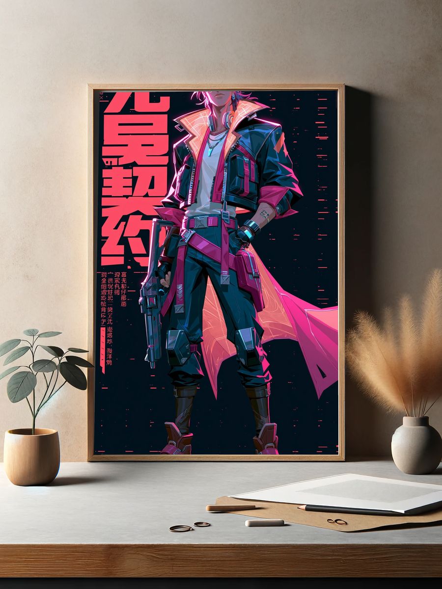 Cyberpunk Hero Character Poster. — room view 2
