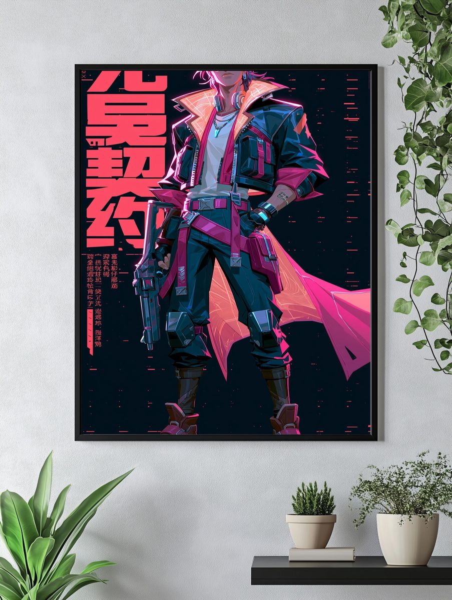 Cyberpunk Hero Character Poster. — room view 4