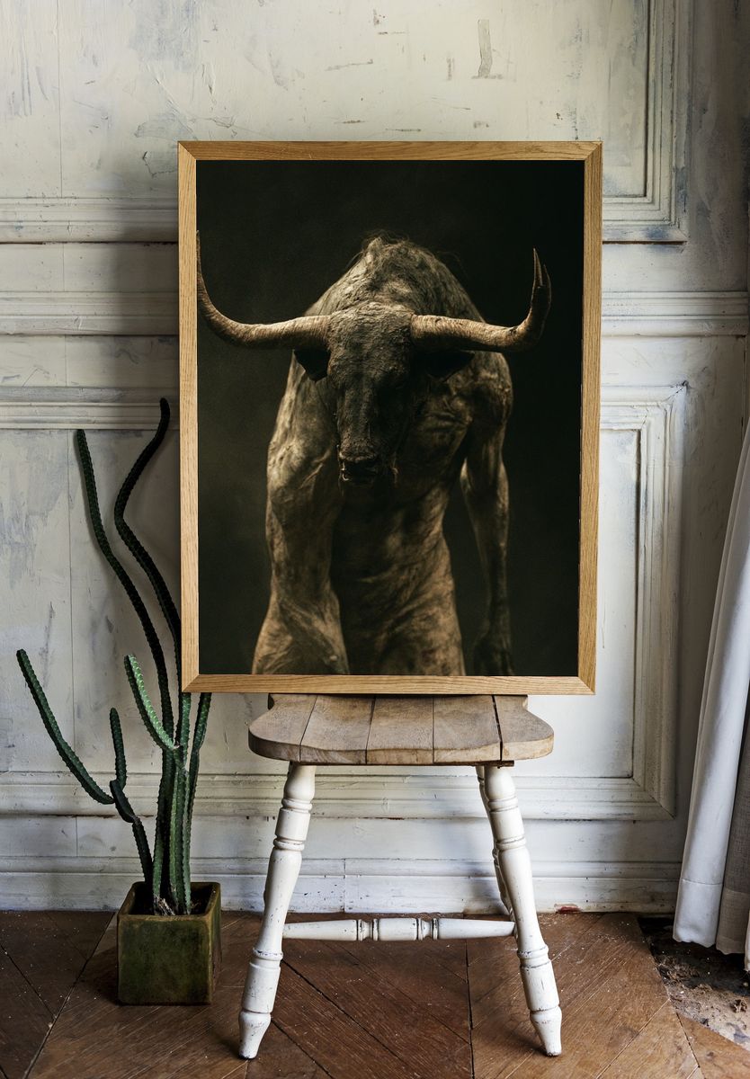 Dark Bull Portrait Poster. room preview