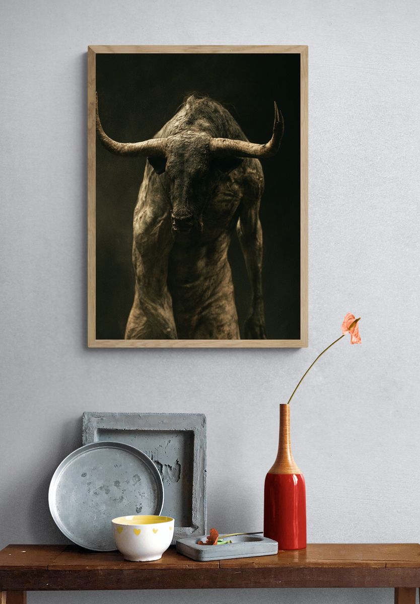 Dark Bull Portrait Poster. — room view 3