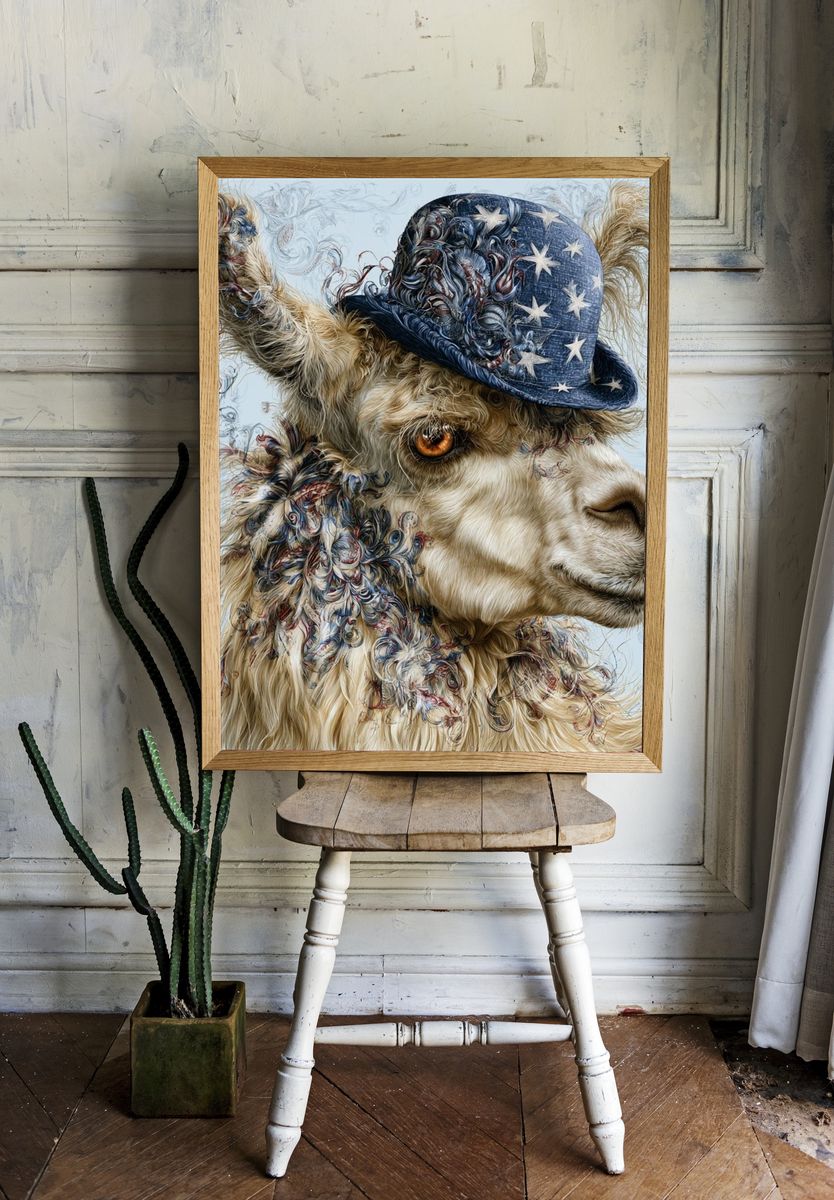Patriotic Llama Illustration Poster. room preview