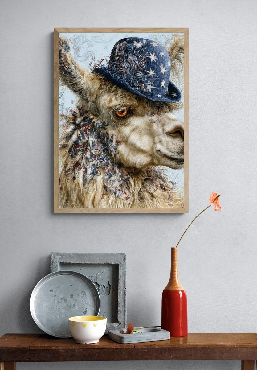Patriotic Llama Illustration Poster. — room view 3