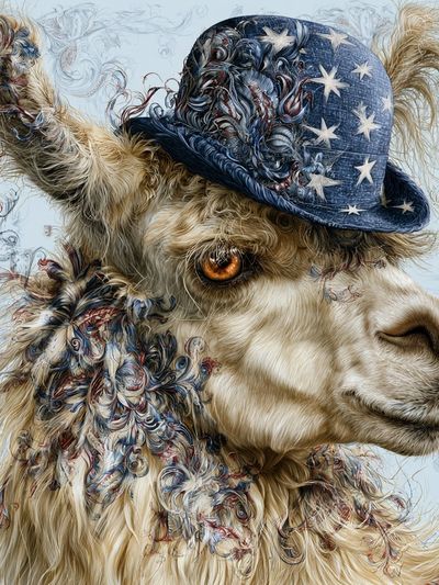 Patriotic Llama Illustration Poster.