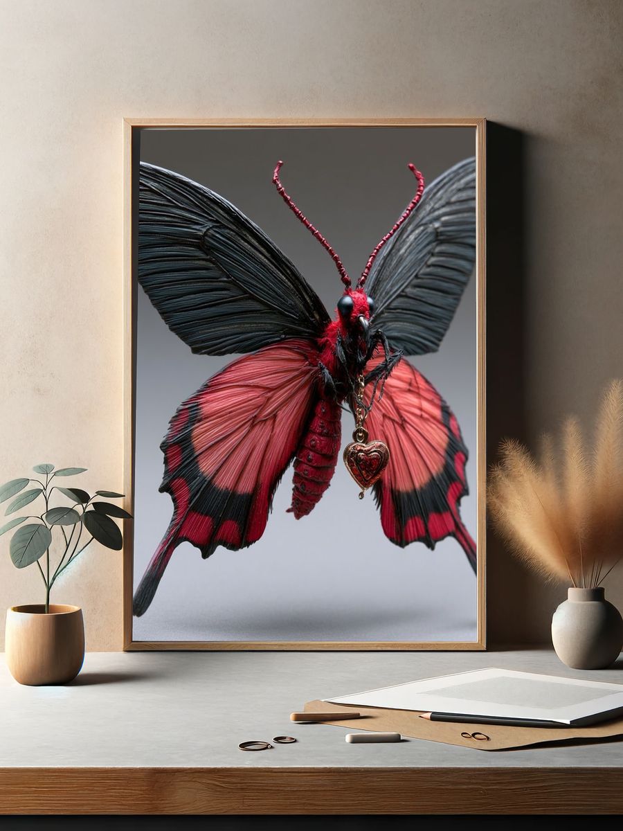 Red Butterfly Portrait Poster. — room view 2