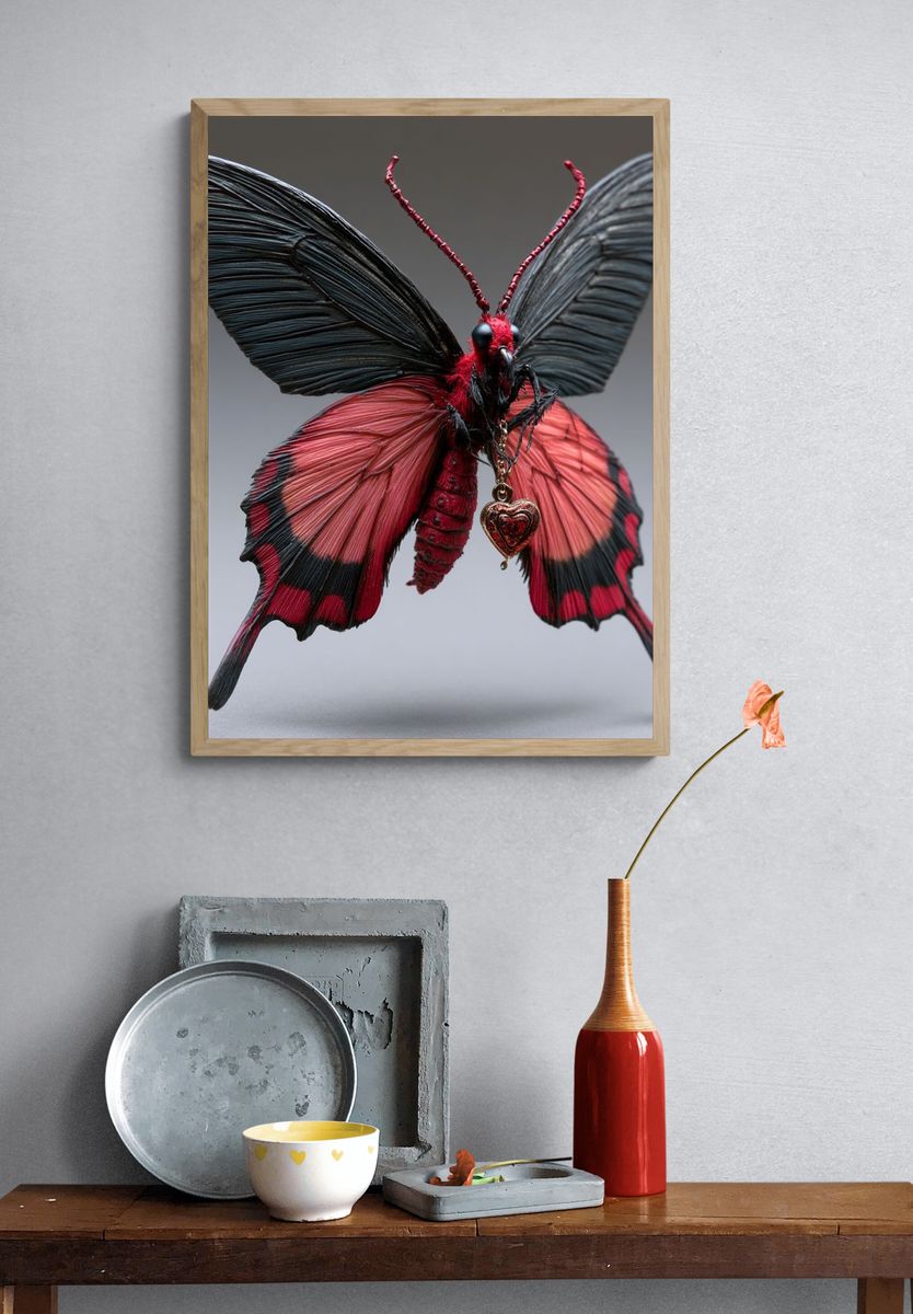 Red Butterfly Portrait Poster. — room view 3