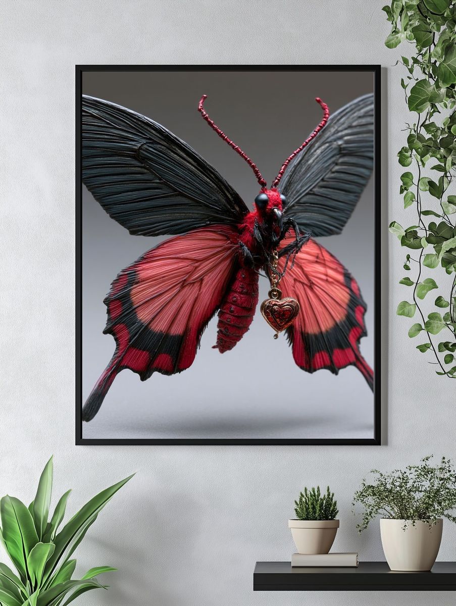 Red Butterfly Portrait Poster. — room view 4