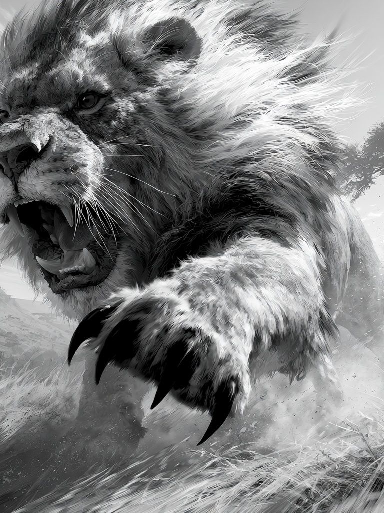 Roaring Lion Black-White Poster. poster detail