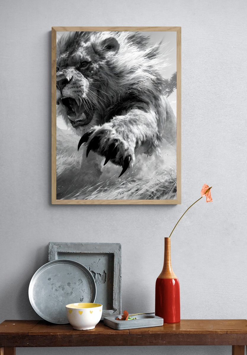 Roaring Lion Black-White Poster. — room view 3