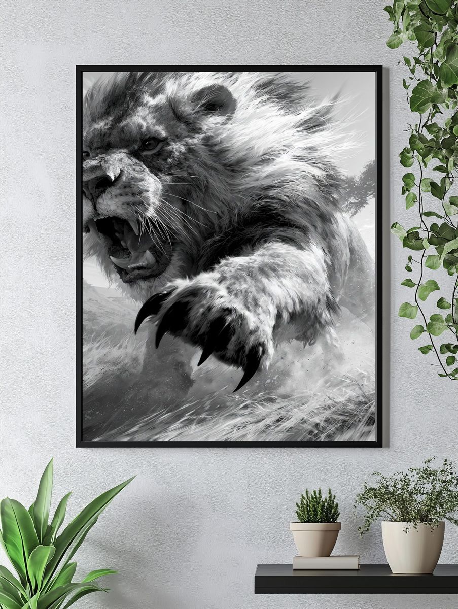 Roaring Lion Black-White Poster. — room view 4