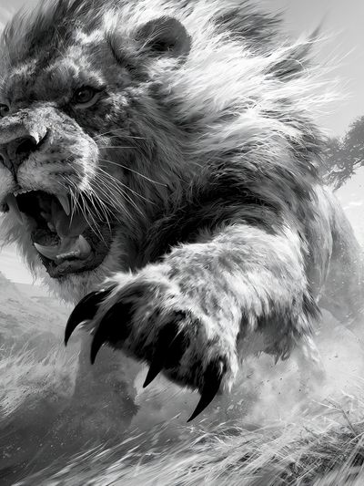 Roaring Lion Black-White Poster. poster