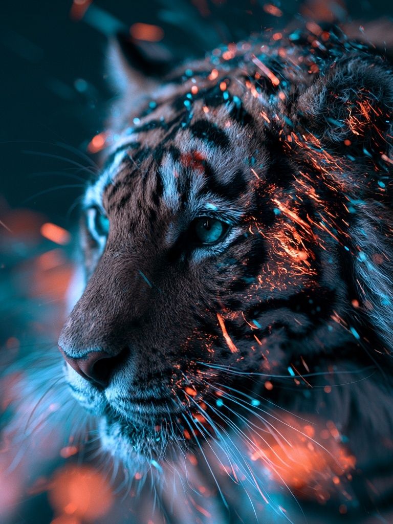 Tiger Neon Glow Poster. poster — animals art