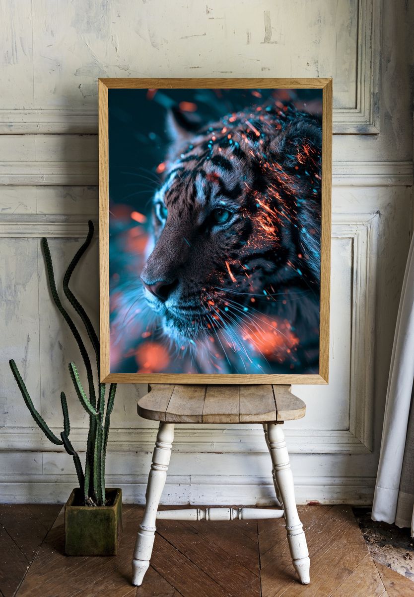 Tiger Neon Glow Poster. room preview