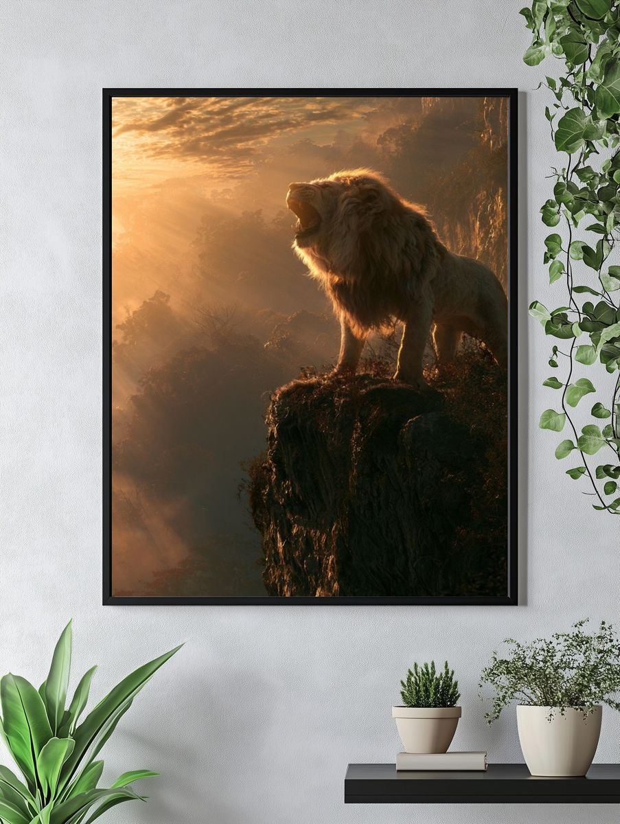 Majestic Lion at Sunrise Poster. — room view 4