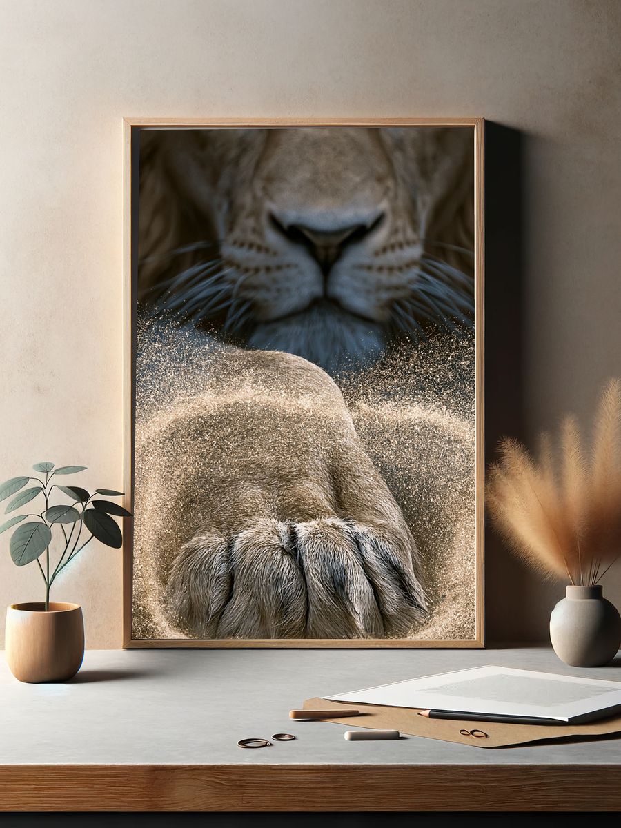 Lion Paw Close-Up Photography Poster. — room view 2