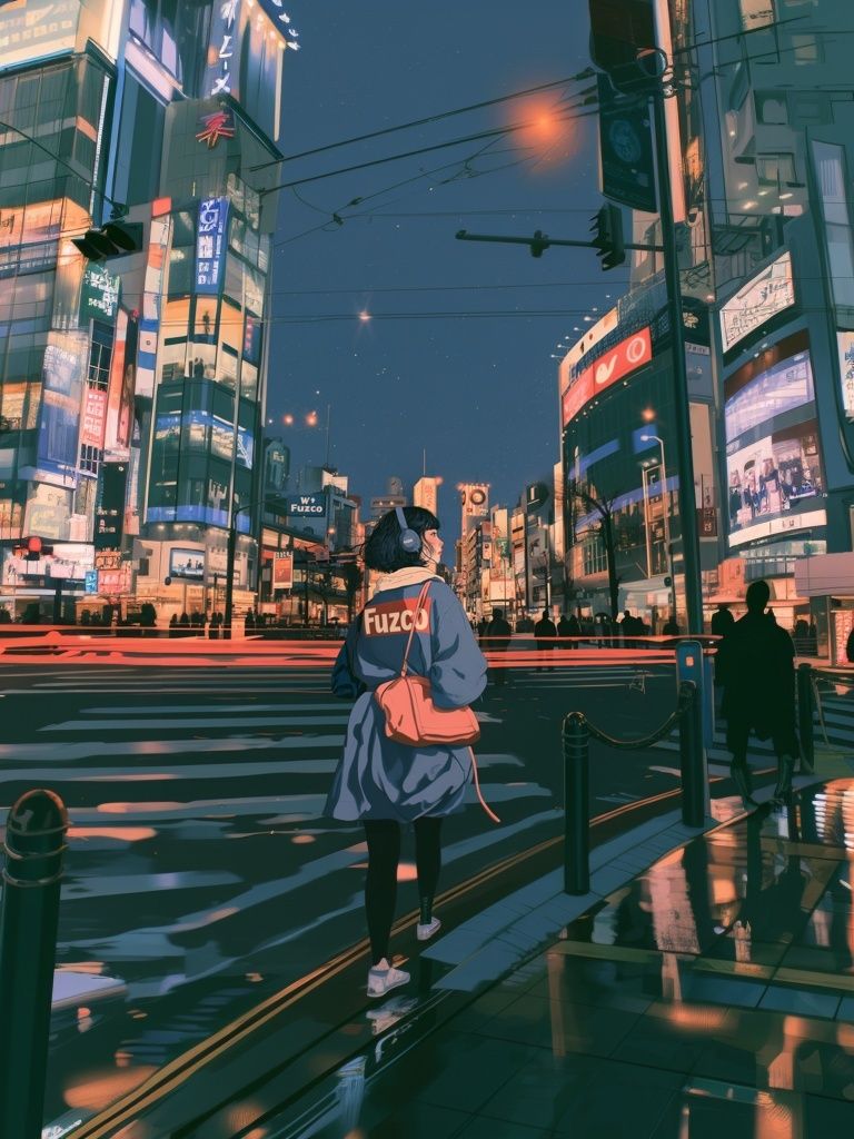 Neon Tokyo Street Scene Poster. poster — anime art