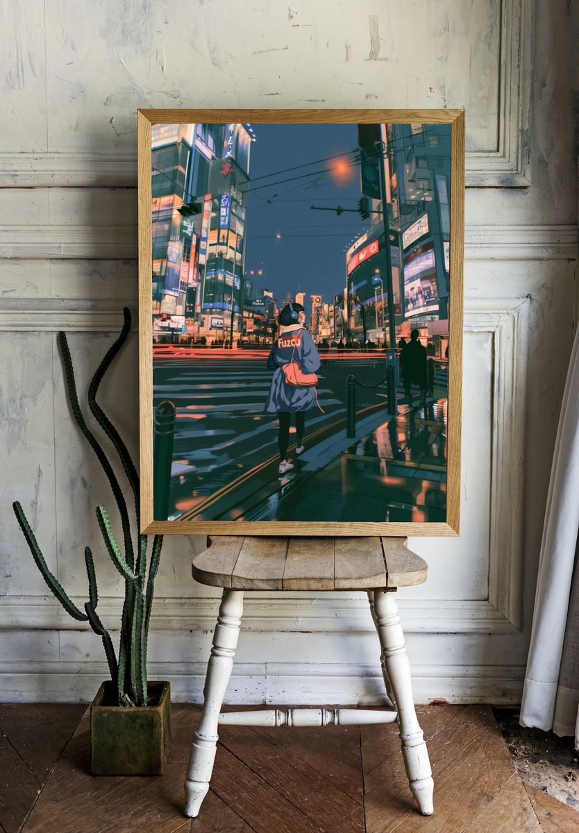 Neon Tokyo Street Scene Poster. — room view 1
