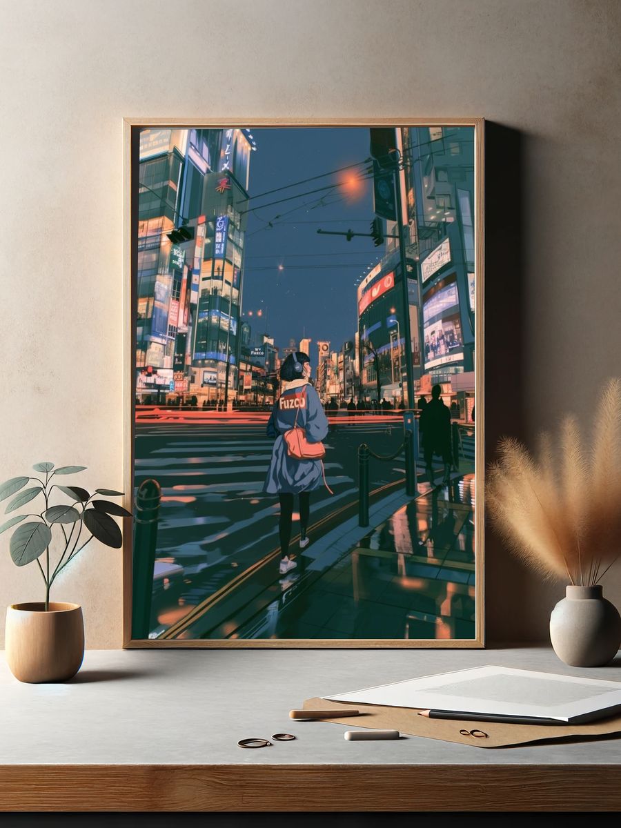 Neon Tokyo Street Scene Poster. — room view 2