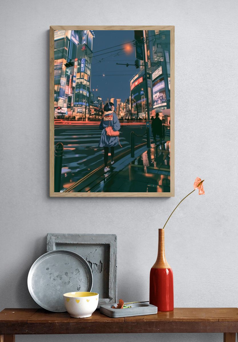 Neon Tokyo Street Scene Poster. — room view 3