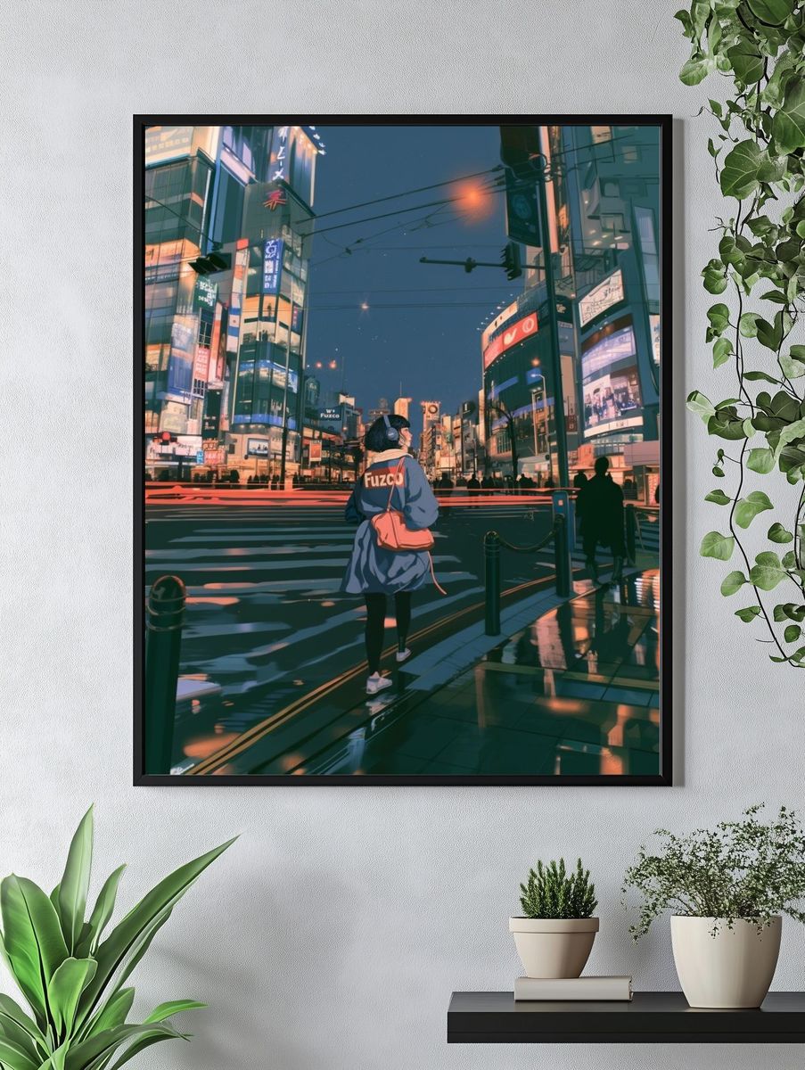 Neon Tokyo Street Scene Poster. — room view 4