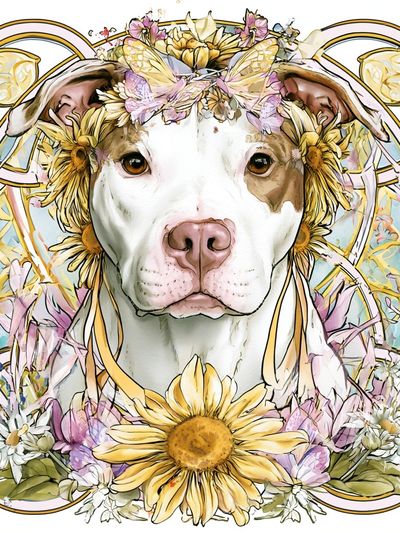 Floral Pit Bull Illustration Poster. poster